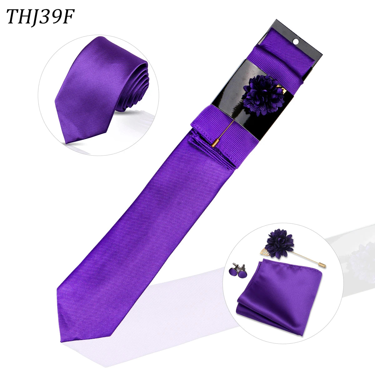 Solid color Ties Set For Men Wedding Gift Neck Tie Set Handkerchief Brooch Cufflinks Men Accessories High Quality Tie