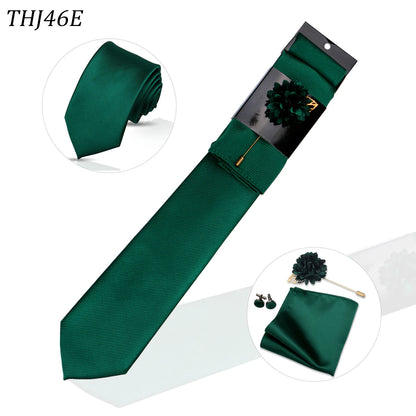 Solid color Ties Set For Men Wedding Gift Neck Tie Set Handkerchief Brooch Cufflinks Men Accessories High Quality Tie