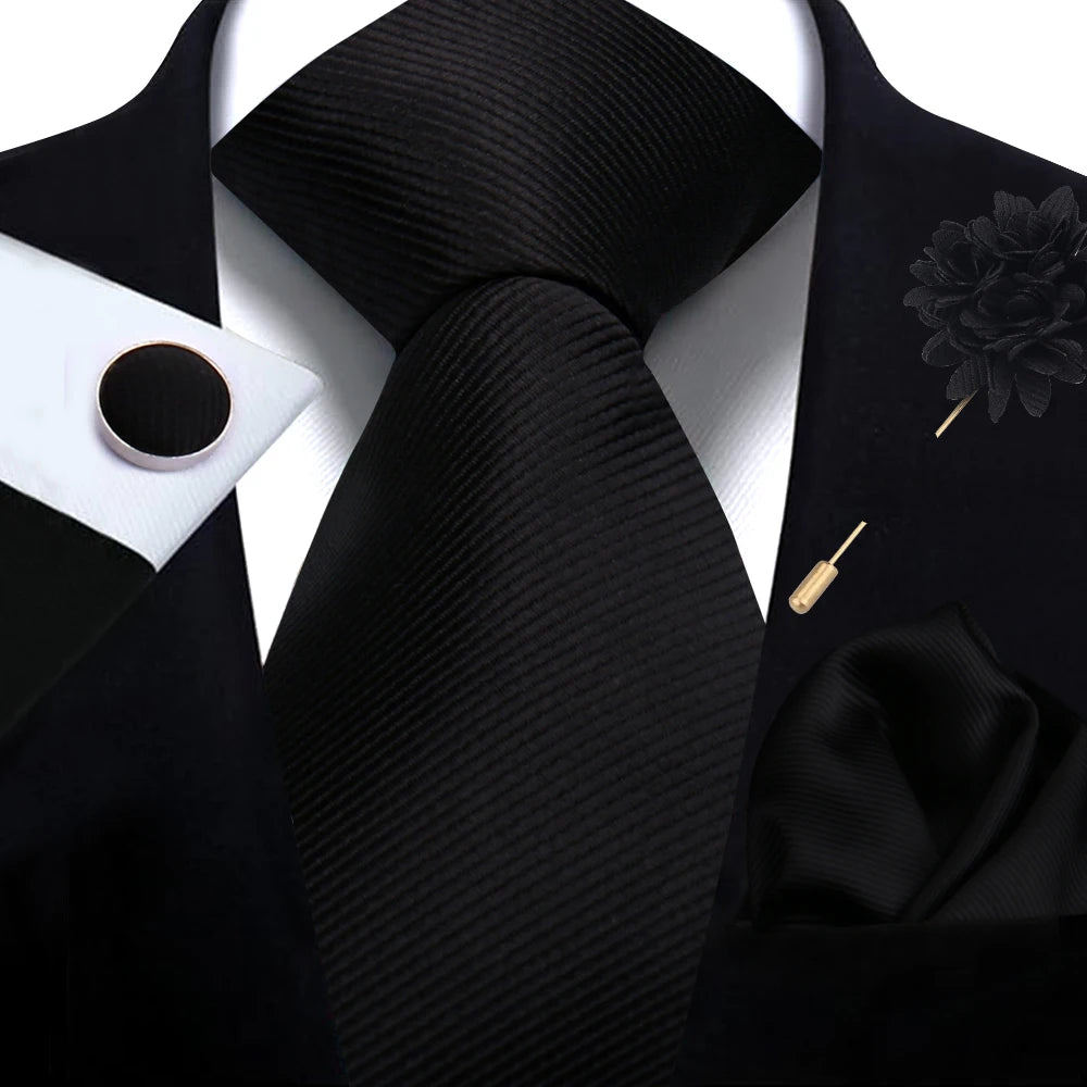 Solid color Ties Set For Men Wedding Gift Neck Tie Set Handkerchief Brooch Cufflinks Men Accessories High Quality Tie