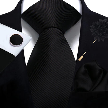 Solid color Ties Set For Men Wedding Gift Neck Tie Set Handkerchief Brooch Cufflinks Men Accessories High Quality Tie