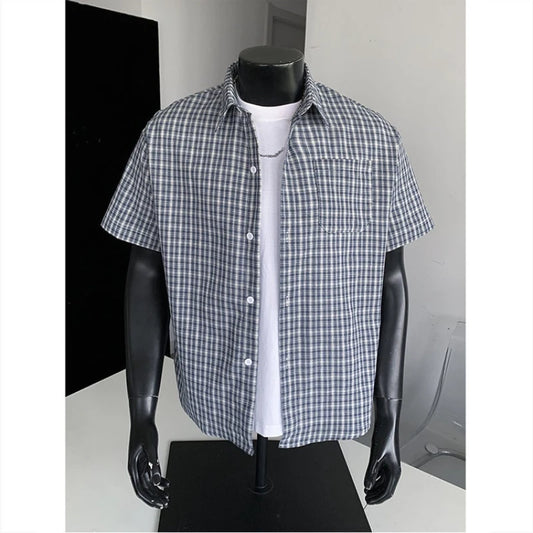 High Street Plaid Shirt Men Shirts 2026 New Summer Fashion Chemise Homme Men's Checkered Shirts Short Sleeve Shirt Man Blouse