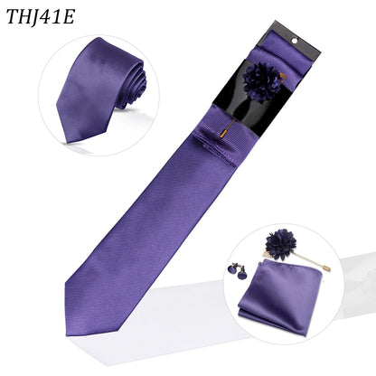 Solid color Ties Set For Men Wedding Gift Neck Tie Set Handkerchief Brooch Cufflinks Men Accessories High Quality Tie