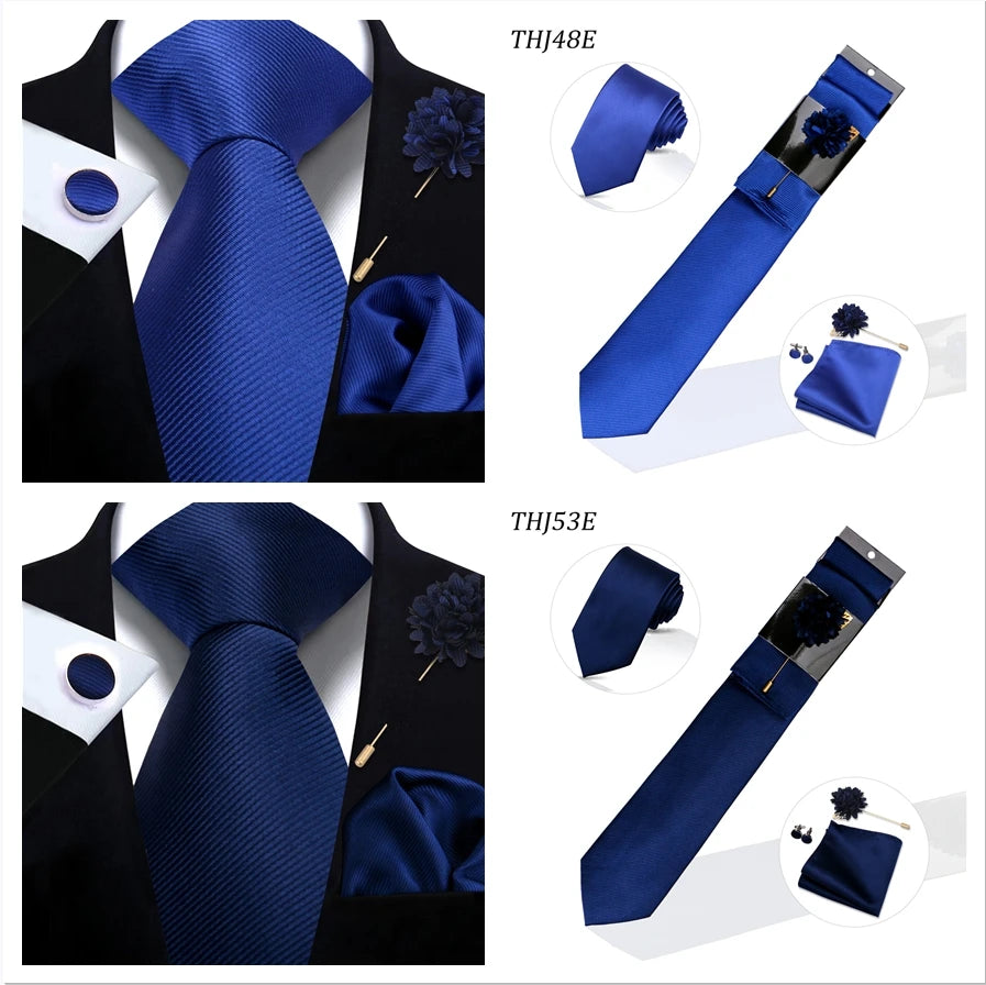 Solid color Ties Set For Men Wedding Gift Neck Tie Set Handkerchief Brooch Cufflinks Men Accessories High Quality Tie