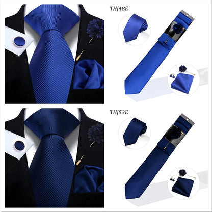 Solid color Ties Set For Men Wedding Gift Neck Tie Set Handkerchief Brooch Cufflinks Men Accessories High Quality Tie