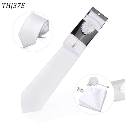 Solid color Ties Set For Men Wedding Gift Neck Tie Set Handkerchief Brooch Cufflinks Men Accessories High Quality Tie