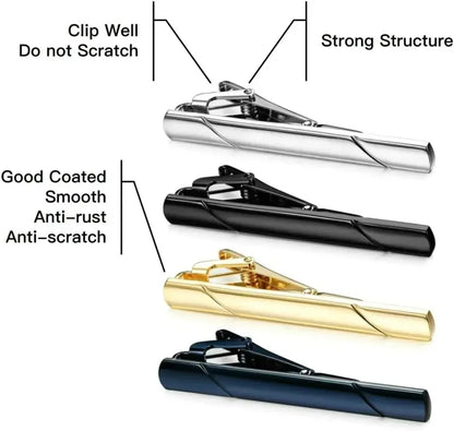 (Pack 4 Pieces ) Tie Clips for Men, Black Gold Blue Silver Tie Bar Set for Regular Ties, Luxury Box Gift Ideas  novedad