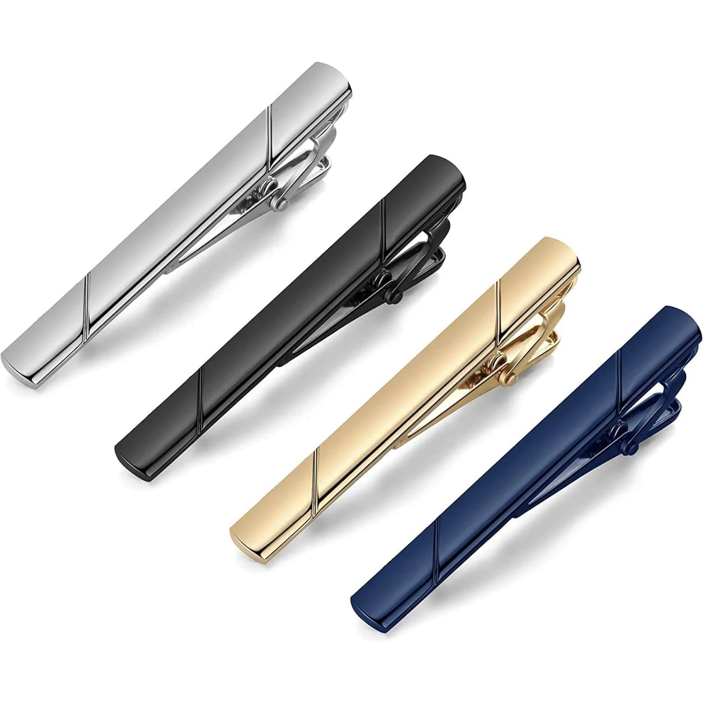 (Pack 4 Pieces ) Tie Clips for Men, Black Gold Blue Silver Tie Bar Set for Regular Ties, Luxury Box Gift Ideas  novedad