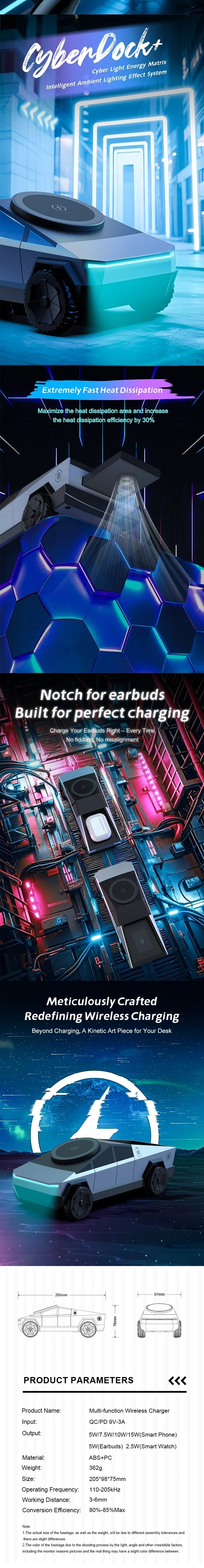 Cybertruck Magnetic Wireless Charger 3-in-1 Wireless Charger Magnetic 15W Fast Charging Mobile Charger