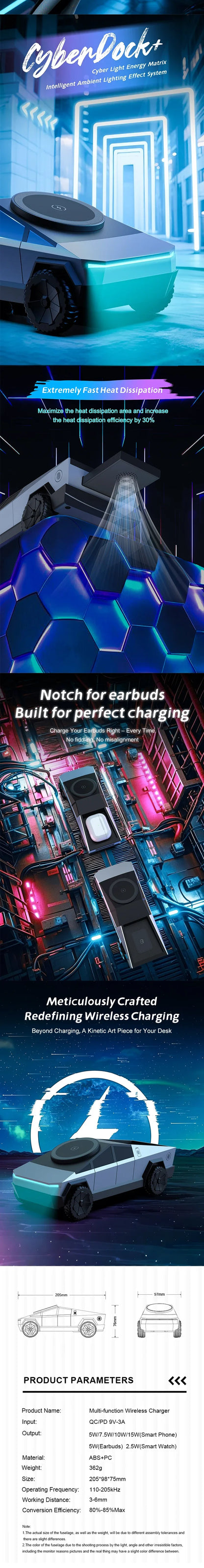 Cybertruck Magnetic Wireless Charger 3-in-1 Wireless Charger Magnetic 15W Fast Charging Mobile Charger