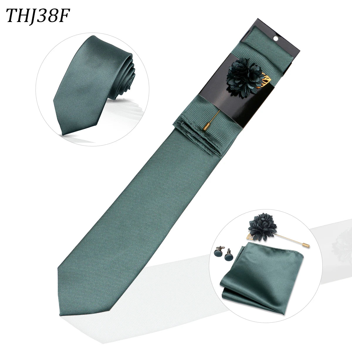 Solid color Ties Set For Men Wedding Gift Neck Tie Set Handkerchief Brooch Cufflinks Men Accessories High Quality Tie