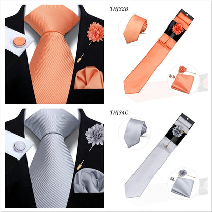 Solid color Ties Set For Men Wedding Gift Neck Tie Set Handkerchief Brooch Cufflinks Men Accessories High Quality Tie