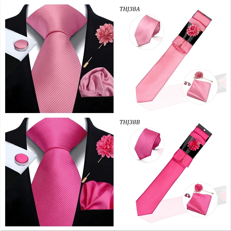 Solid color Ties Set For Men Wedding Gift Neck Tie Set Handkerchief Brooch Cufflinks Men Accessories High Quality Tie
