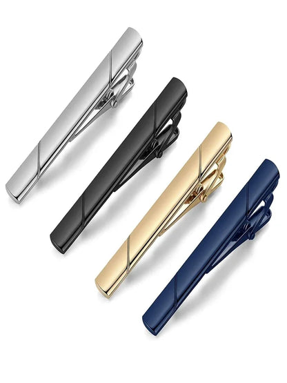 (Pack 4 Pieces ) Tie Clips for Men, Black Gold Blue Silver Tie Bar Set for Regular Ties, Luxury Box Gift Ideas  novedad