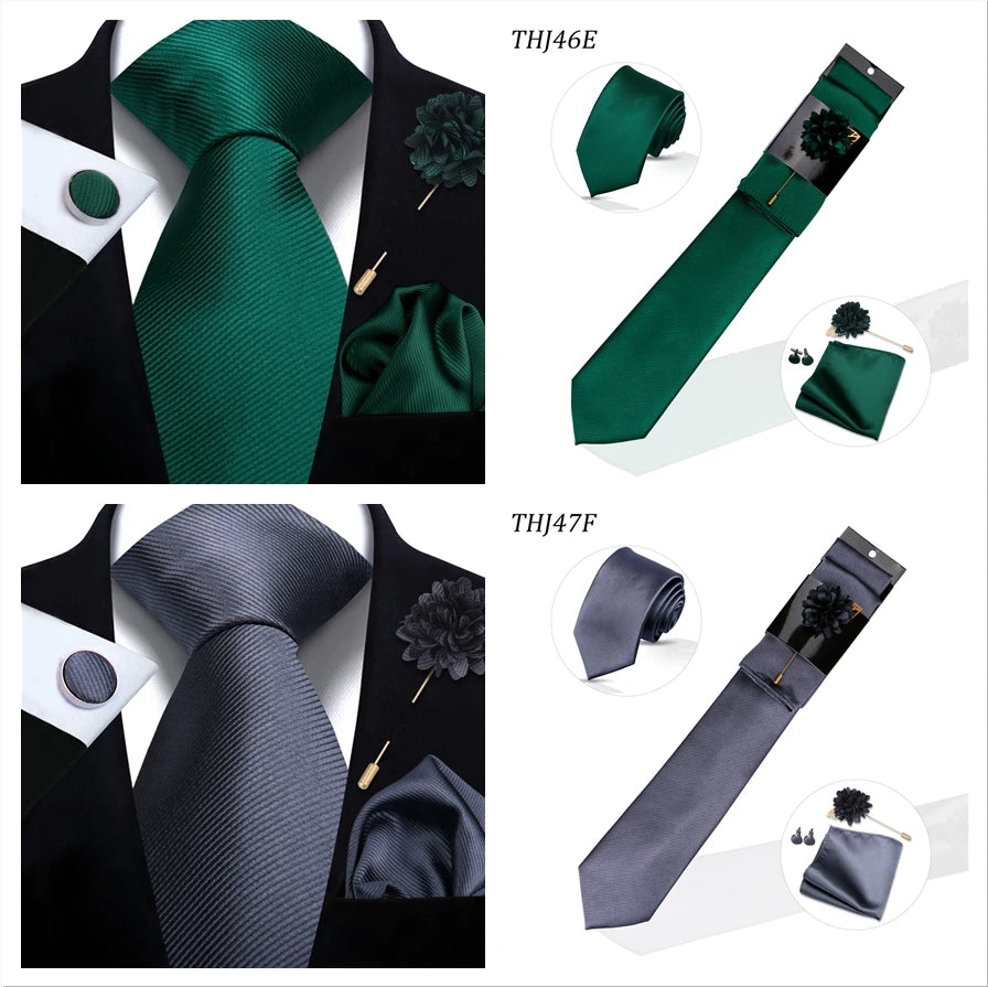 Solid color Ties Set For Men Wedding Gift Neck Tie Set Handkerchief Brooch Cufflinks Men Accessories High Quality Tie