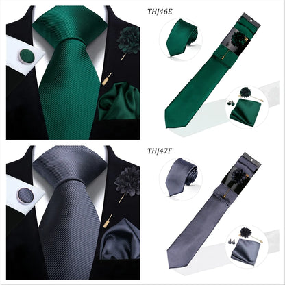 Solid color Ties Set For Men Wedding Gift Neck Tie Set Handkerchief Brooch Cufflinks Men Accessories High Quality Tie