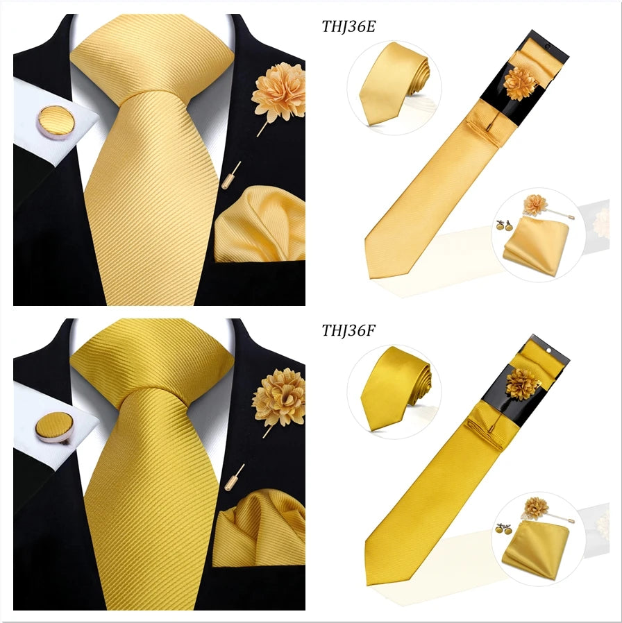 Solid color Ties Set For Men Wedding Gift Neck Tie Set Handkerchief Brooch Cufflinks Men Accessories High Quality Tie