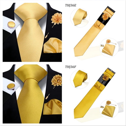 Solid color Ties Set For Men Wedding Gift Neck Tie Set Handkerchief Brooch Cufflinks Men Accessories High Quality Tie