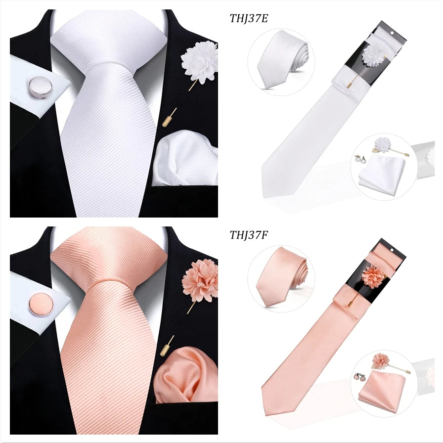 Solid color Ties Set For Men Wedding Gift Neck Tie Set Handkerchief Brooch Cufflinks Men Accessories High Quality Tie