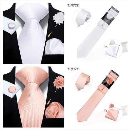 Solid color Ties Set For Men Wedding Gift Neck Tie Set Handkerchief Brooch Cufflinks Men Accessories High Quality Tie