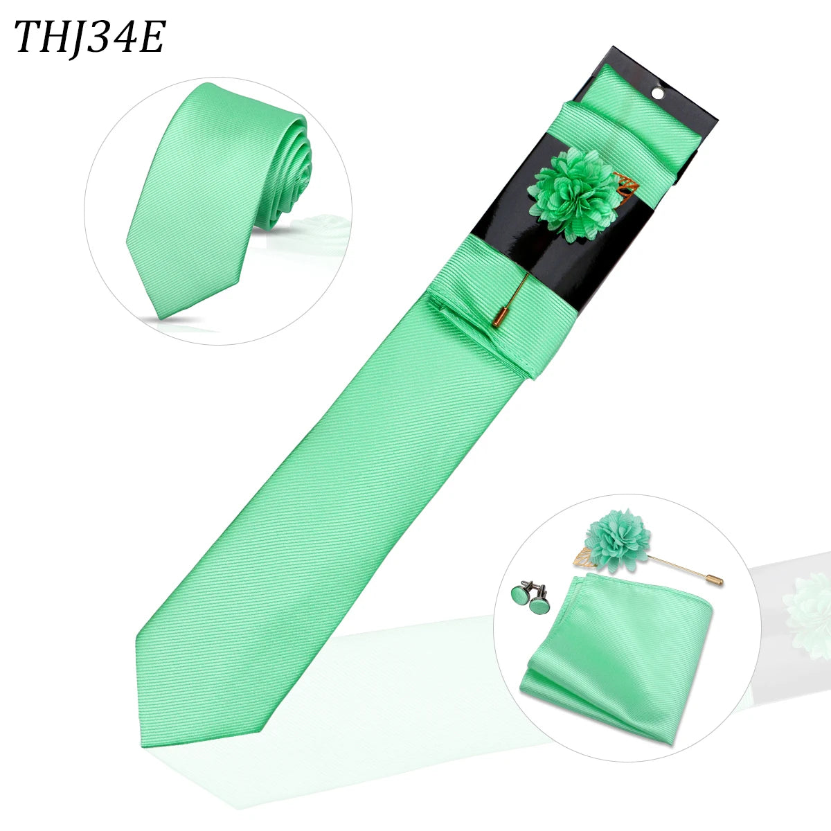 Solid color Ties Set For Men Wedding Gift Neck Tie Set Handkerchief Brooch Cufflinks Men Accessories High Quality Tie