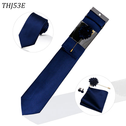 Solid color Ties Set For Men Wedding Gift Neck Tie Set Handkerchief Brooch Cufflinks Men Accessories High Quality Tie