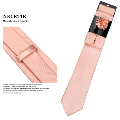 Solid color Ties Set For Men Wedding Gift Neck Tie Set Handkerchief Brooch Cufflinks Men Accessories High Quality Tie