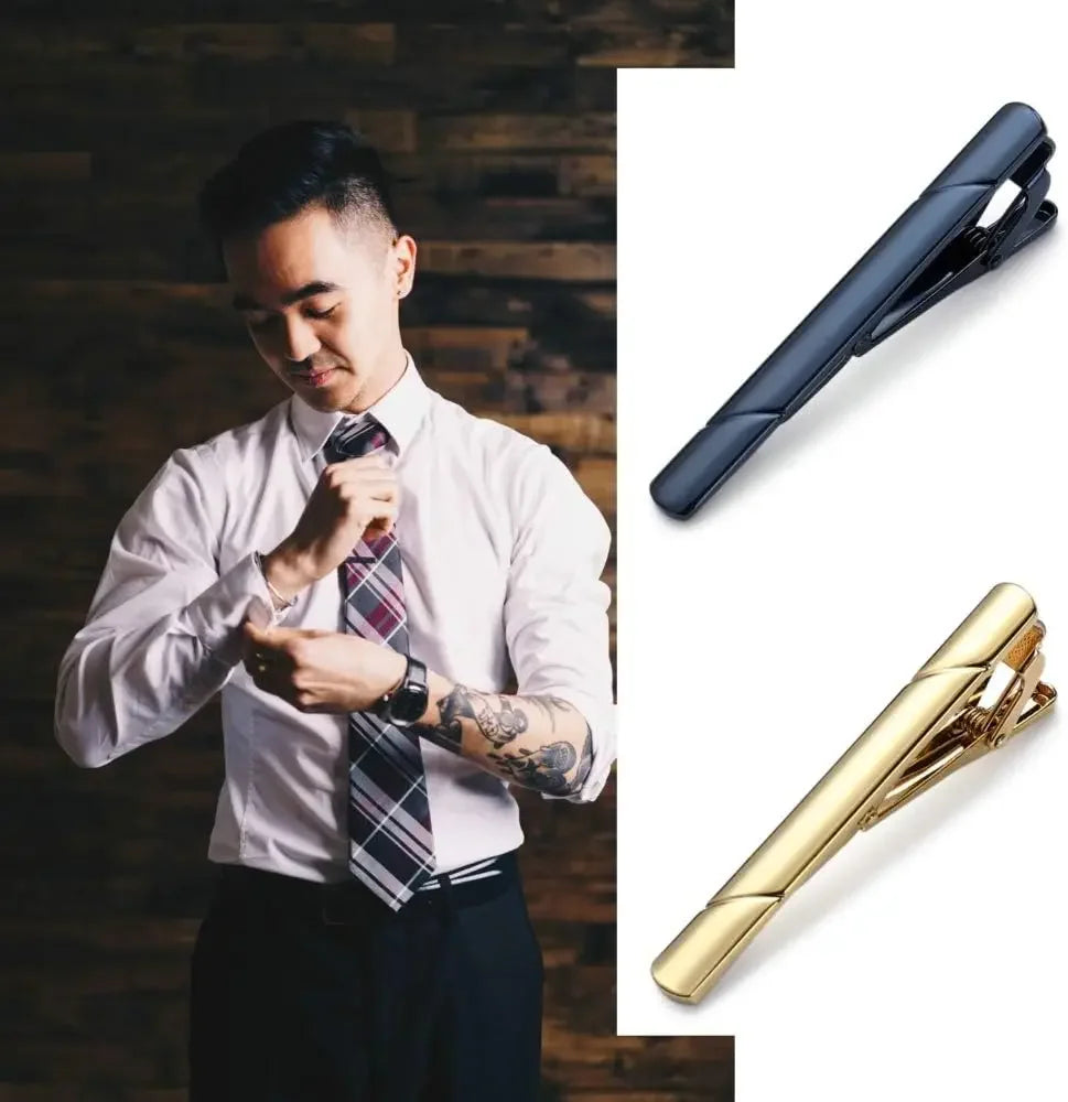 (Pack 4 Pieces ) Tie Clips for Men, Black Gold Blue Silver Tie Bar Set for Regular Ties, Luxury Box Gift Ideas  novedad