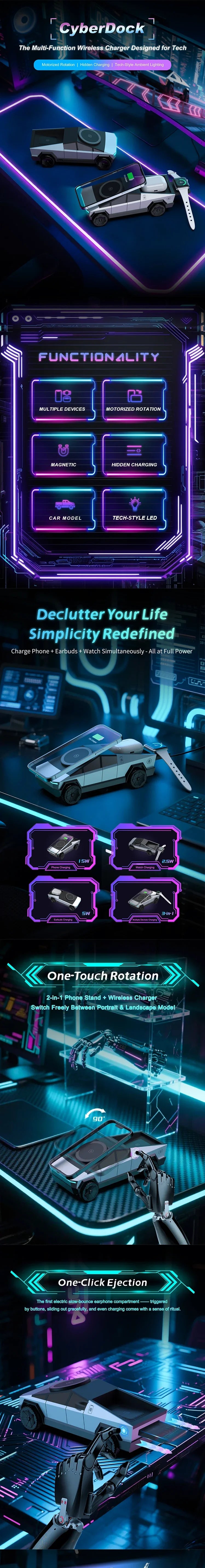 Cybertruck Magnetic Wireless Charger 3-in-1 Wireless Charger Magnetic 15W Fast Charging Mobile Charger