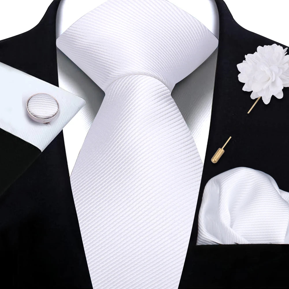 Solid color Ties Set For Men Wedding Gift Neck Tie Set Handkerchief Brooch Cufflinks Men Accessories High Quality Tie