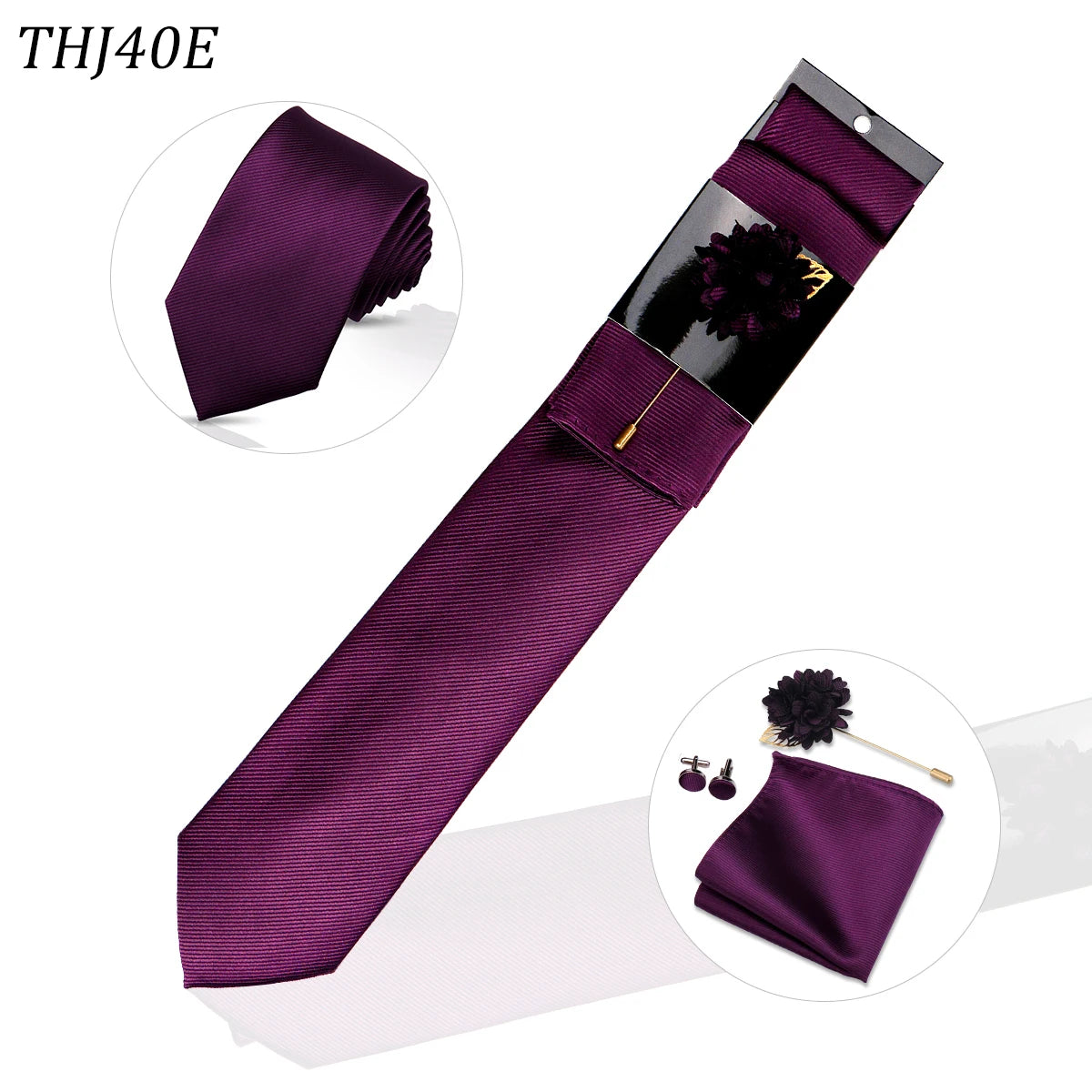 Solid color Ties Set For Men Wedding Gift Neck Tie Set Handkerchief Brooch Cufflinks Men Accessories High Quality Tie