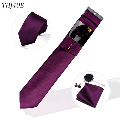 Solid color Ties Set For Men Wedding Gift Neck Tie Set Handkerchief Brooch Cufflinks Men Accessories High Quality Tie