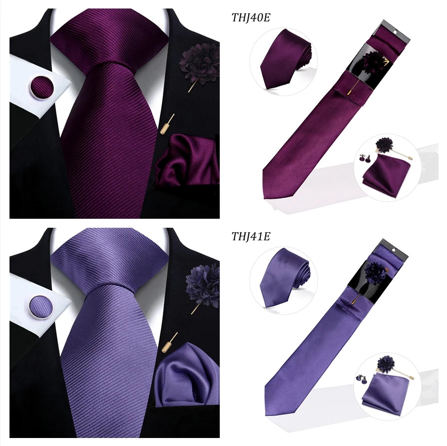 Solid color Ties Set For Men Wedding Gift Neck Tie Set Handkerchief Brooch Cufflinks Men Accessories High Quality Tie