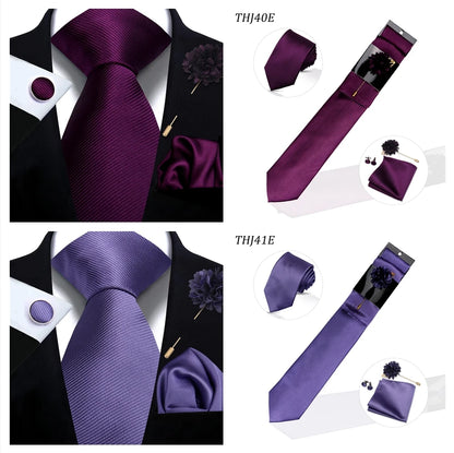 Solid color Ties Set For Men Wedding Gift Neck Tie Set Handkerchief Brooch Cufflinks Men Accessories High Quality Tie