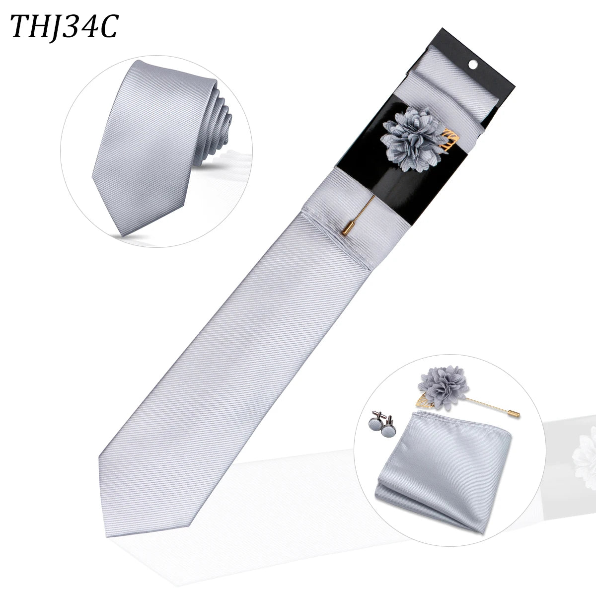 Solid color Ties Set For Men Wedding Gift Neck Tie Set Handkerchief Brooch Cufflinks Men Accessories High Quality Tie