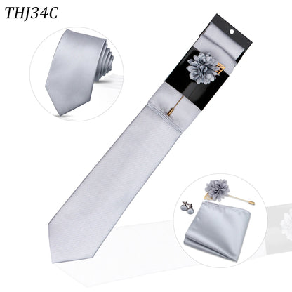 Solid color Ties Set For Men Wedding Gift Neck Tie Set Handkerchief Brooch Cufflinks Men Accessories High Quality Tie