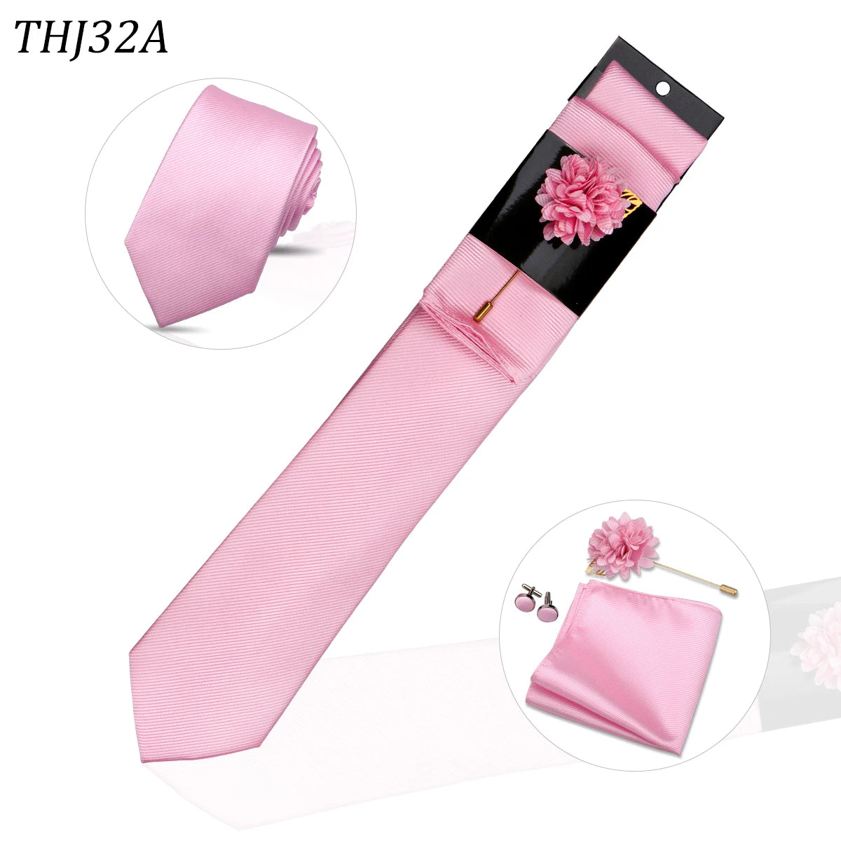 Solid color Ties Set For Men Wedding Gift Neck Tie Set Handkerchief Brooch Cufflinks Men Accessories High Quality Tie